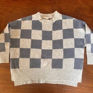 Sincerely Jules Gray and Blue Checkered Sweater, Oversized Cropped, Small